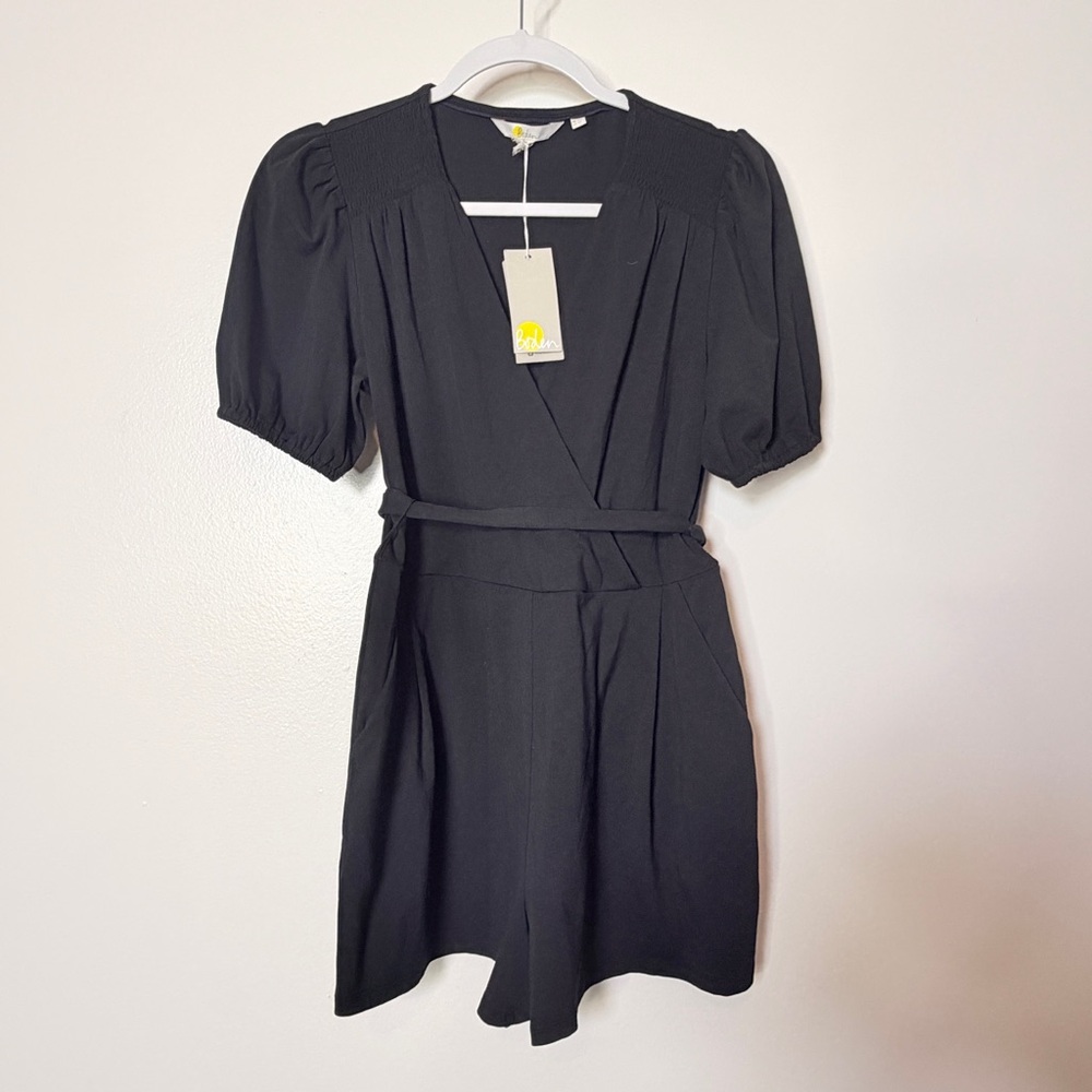 Boden Black Romper Puff Sleeve Wrap Dress